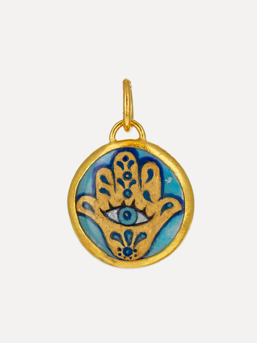 24K Gold Painted Pearl Hamsa Charm