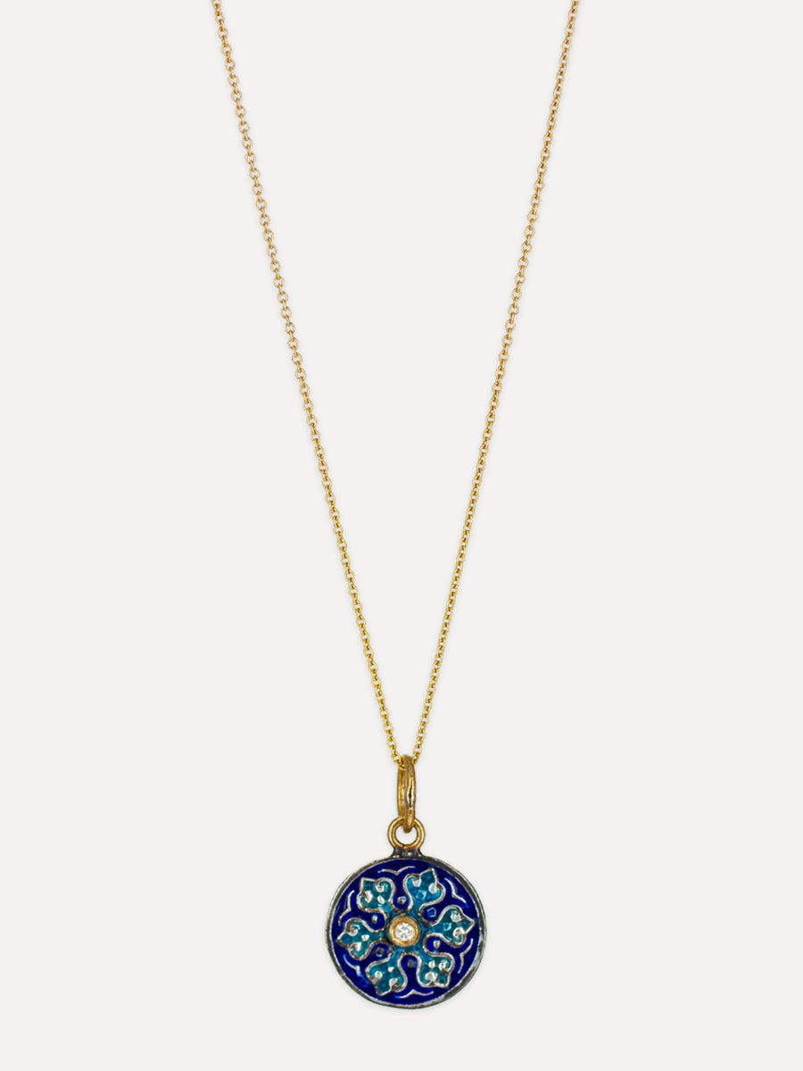 Enameled 24K Gold & Silver Blue Lotus Charm