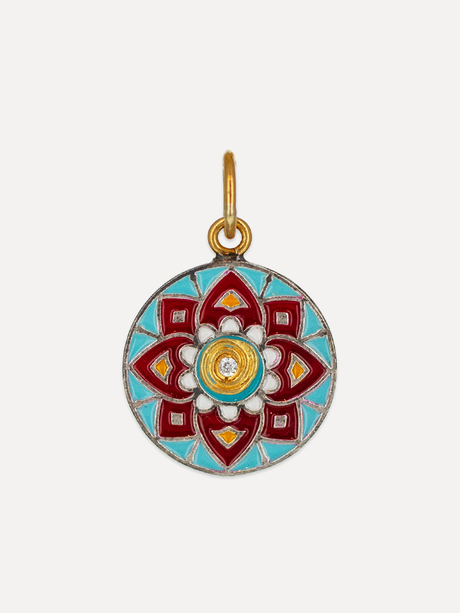 Enameled 24K Gold & Silver Mandala Flower Charm