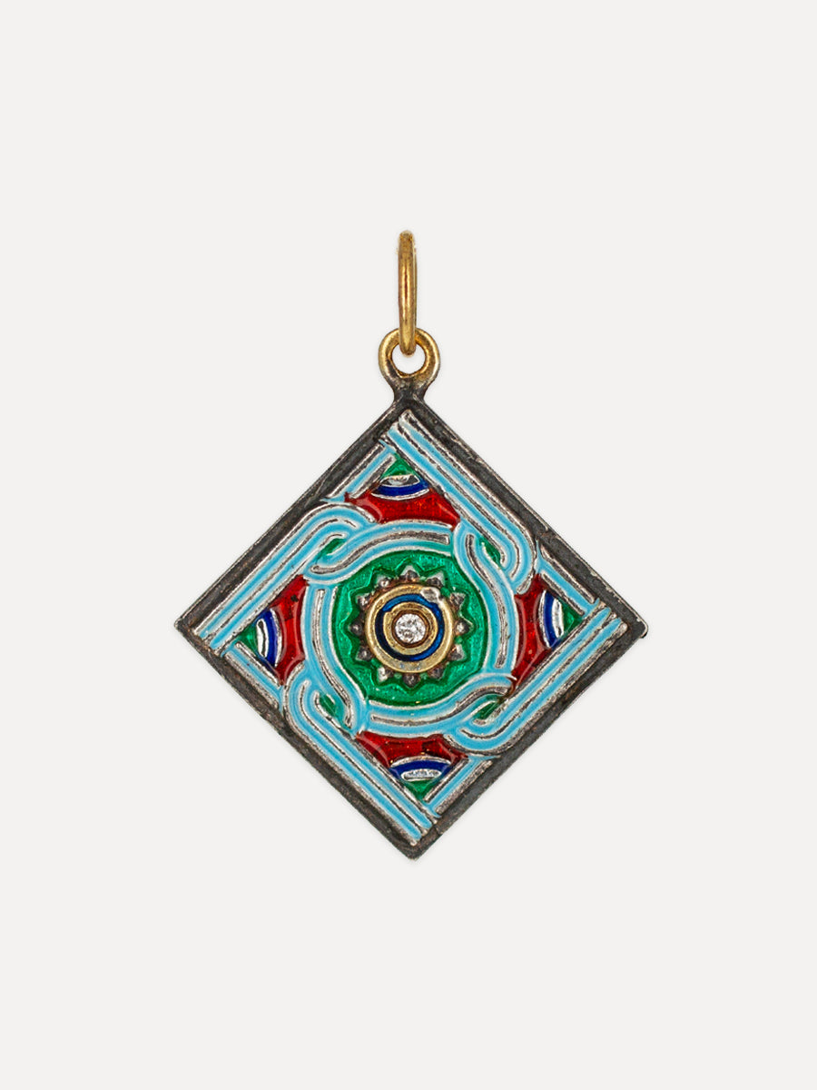 Enameled 24K Gold & Silver Decorative Tile Charm