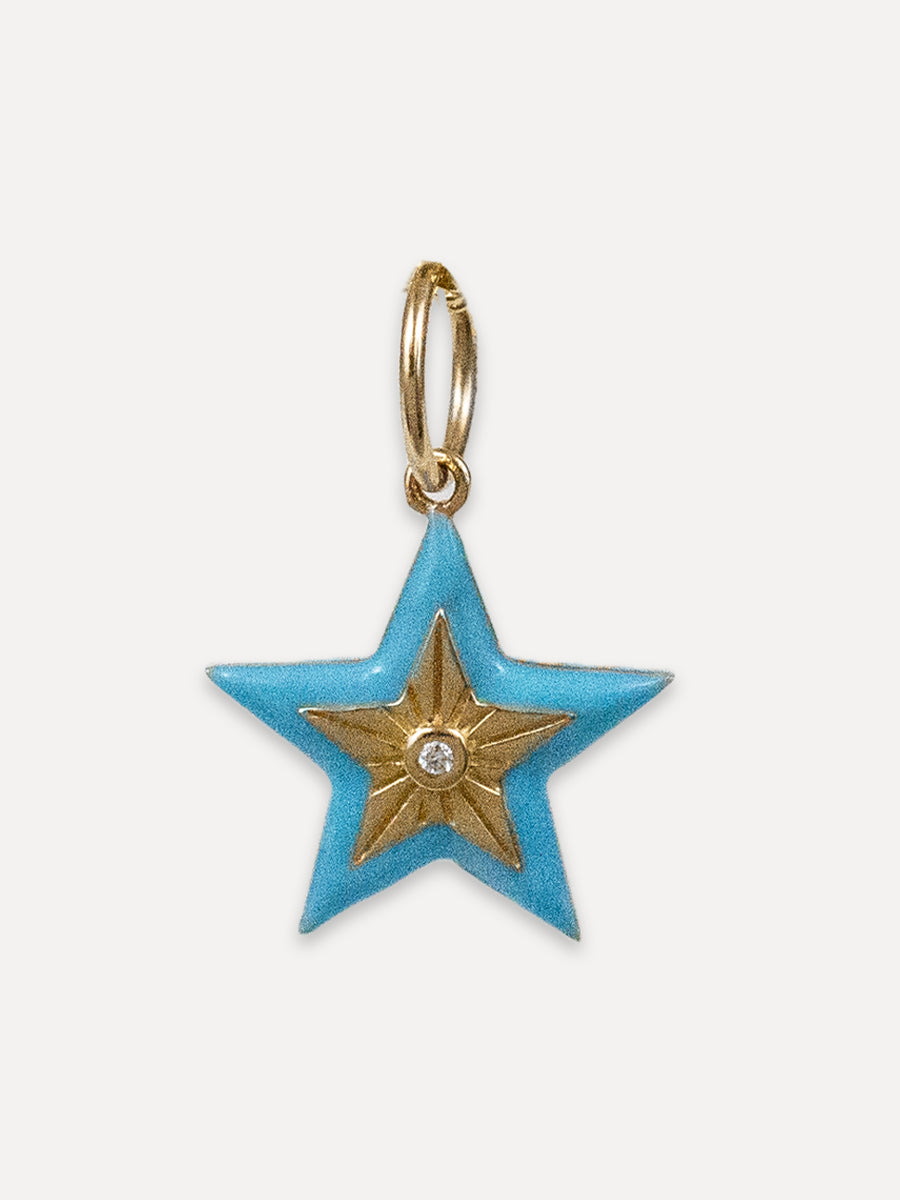14K Diamond & Blue Enamel Star Charm