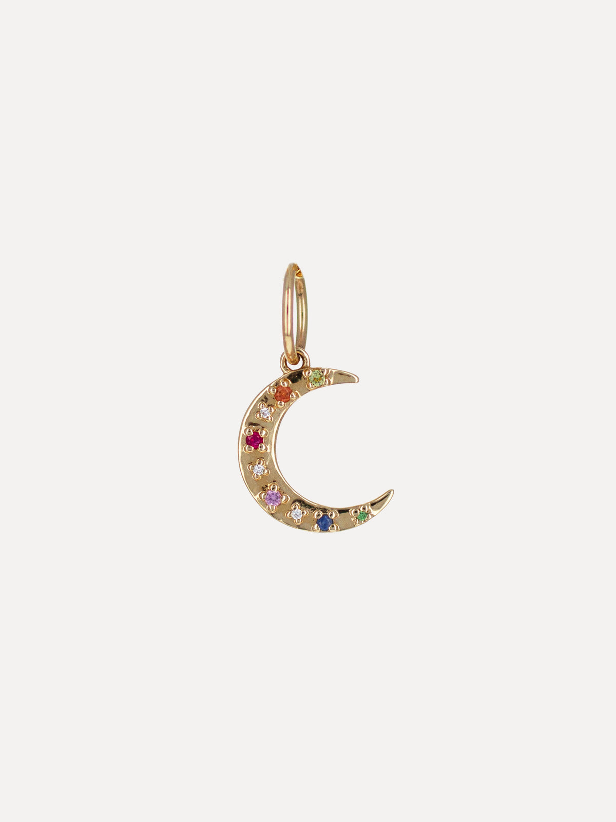 14K Rainbow Sapphire Crescent Moon Charm