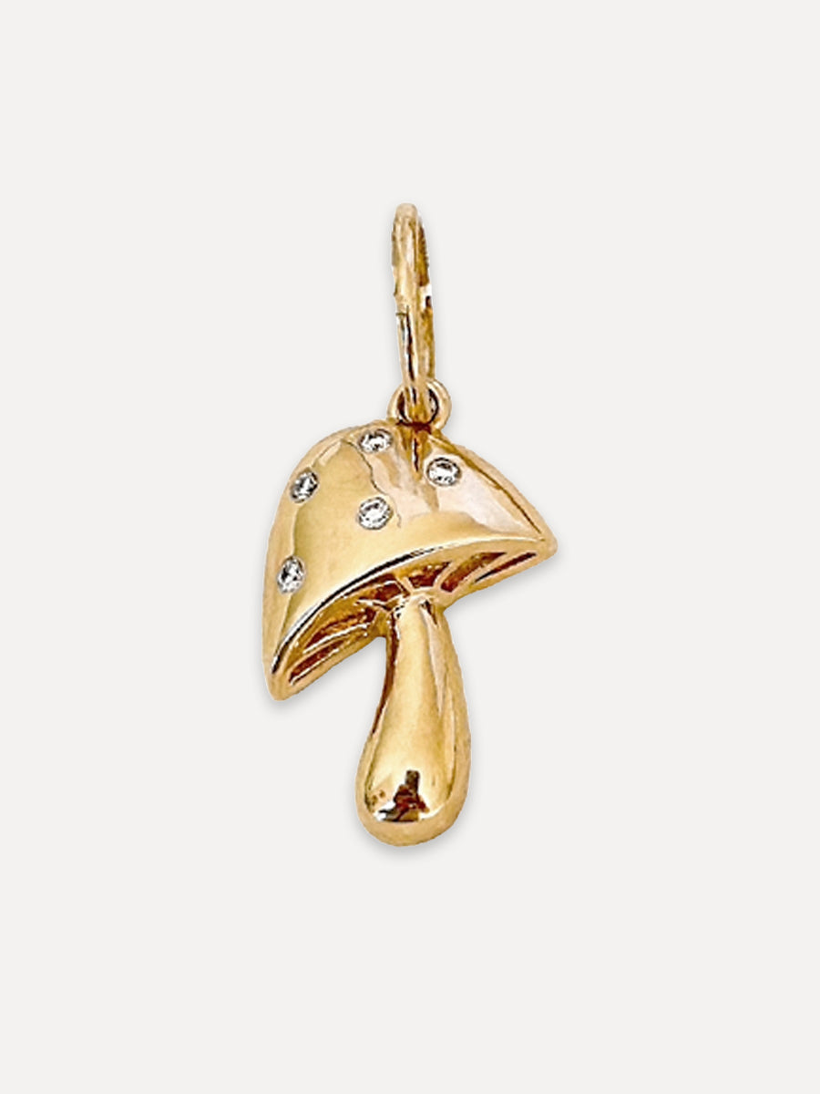 14K Diamond Mushroom Charm