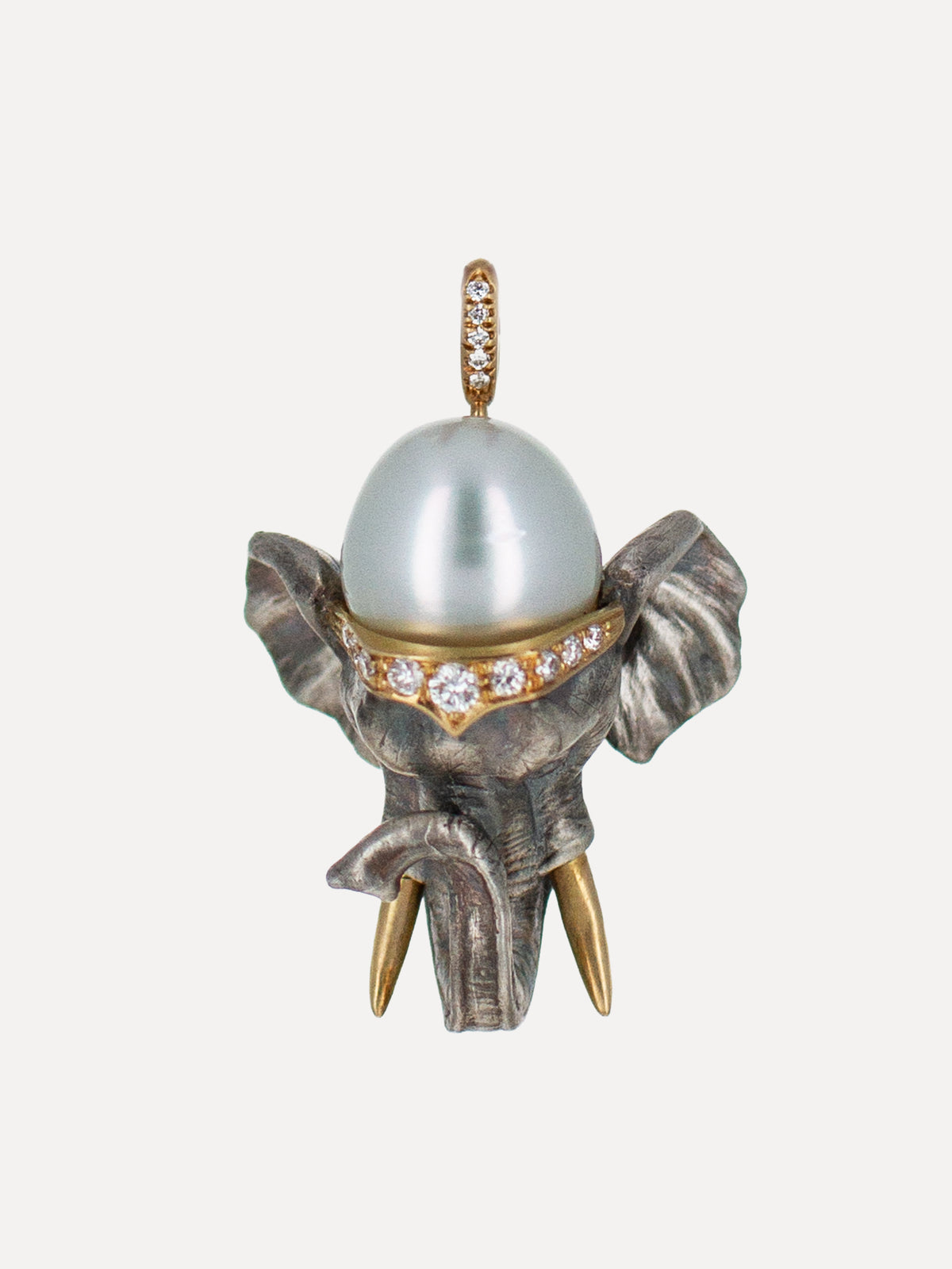 18k Gold Elephant Australian Pearl & Diamond Pendant