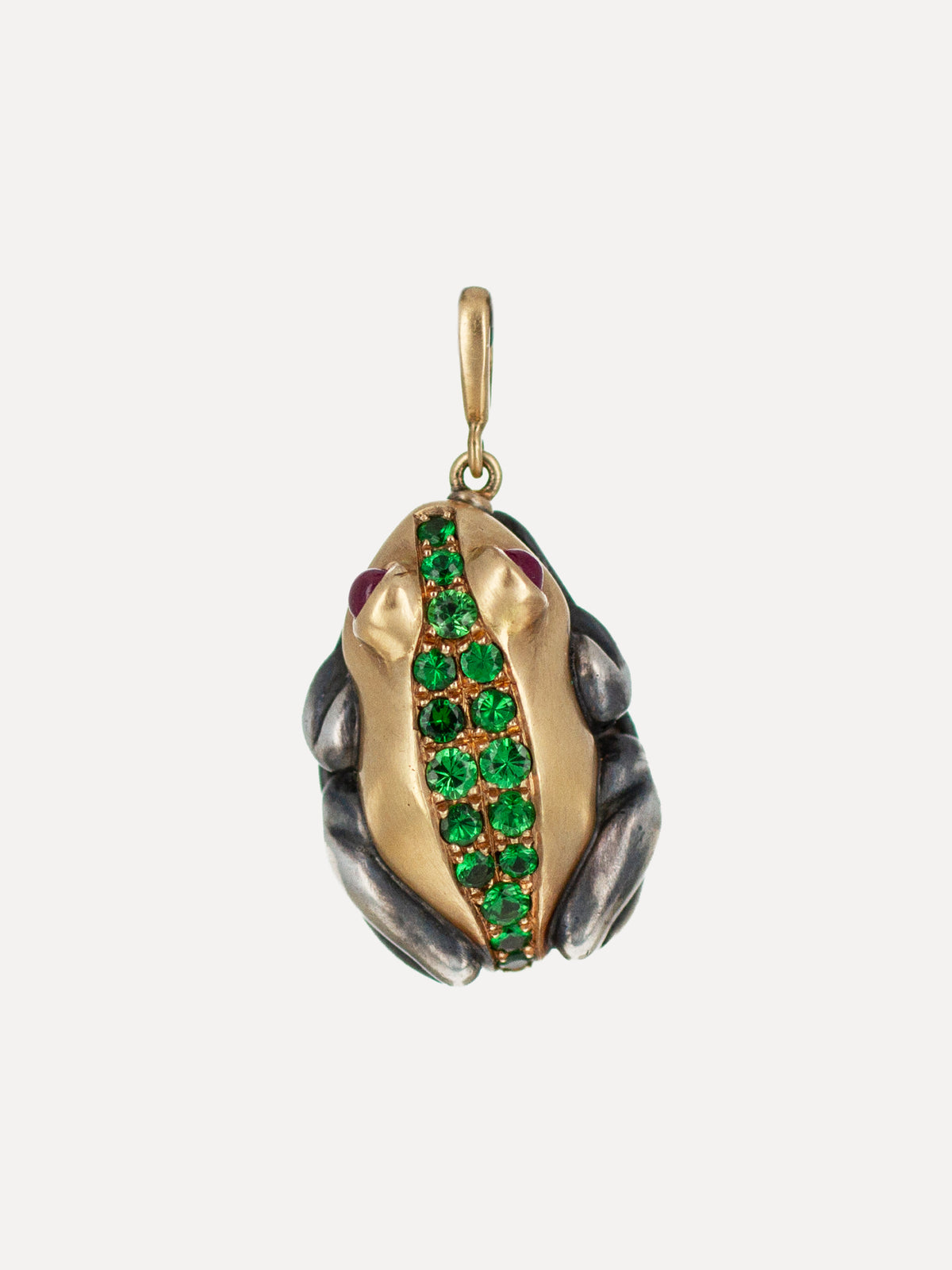 18k Gold Rana Frog Tsavorite Garnet & Ruby Pendant