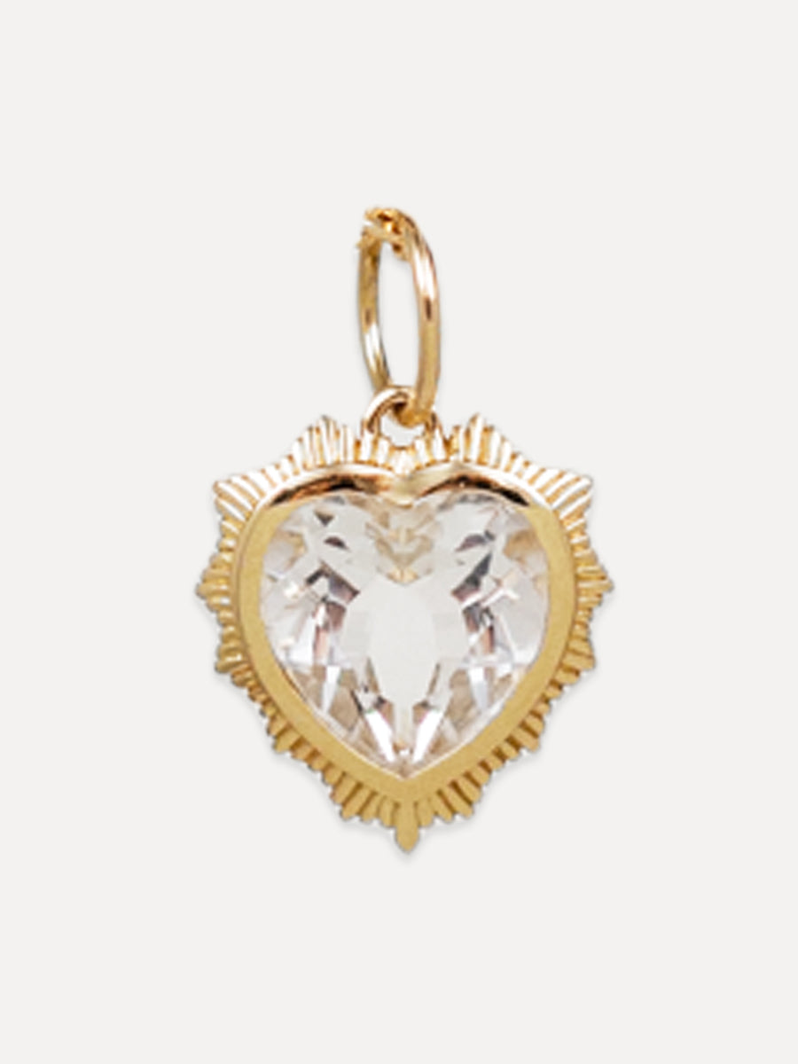 14K White Topaz Vintage Heart Charm