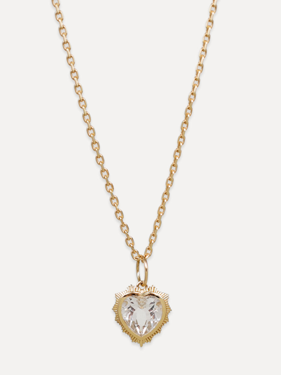 14K White Topaz Vintage Heart Charm