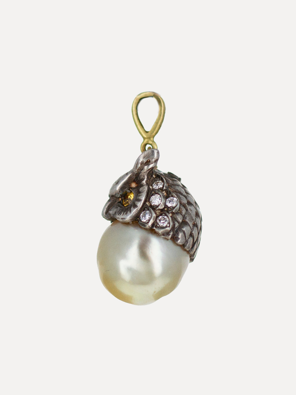 Sterling Silver Civetta Owl Tahitian Pearl & Diamond Pendant
