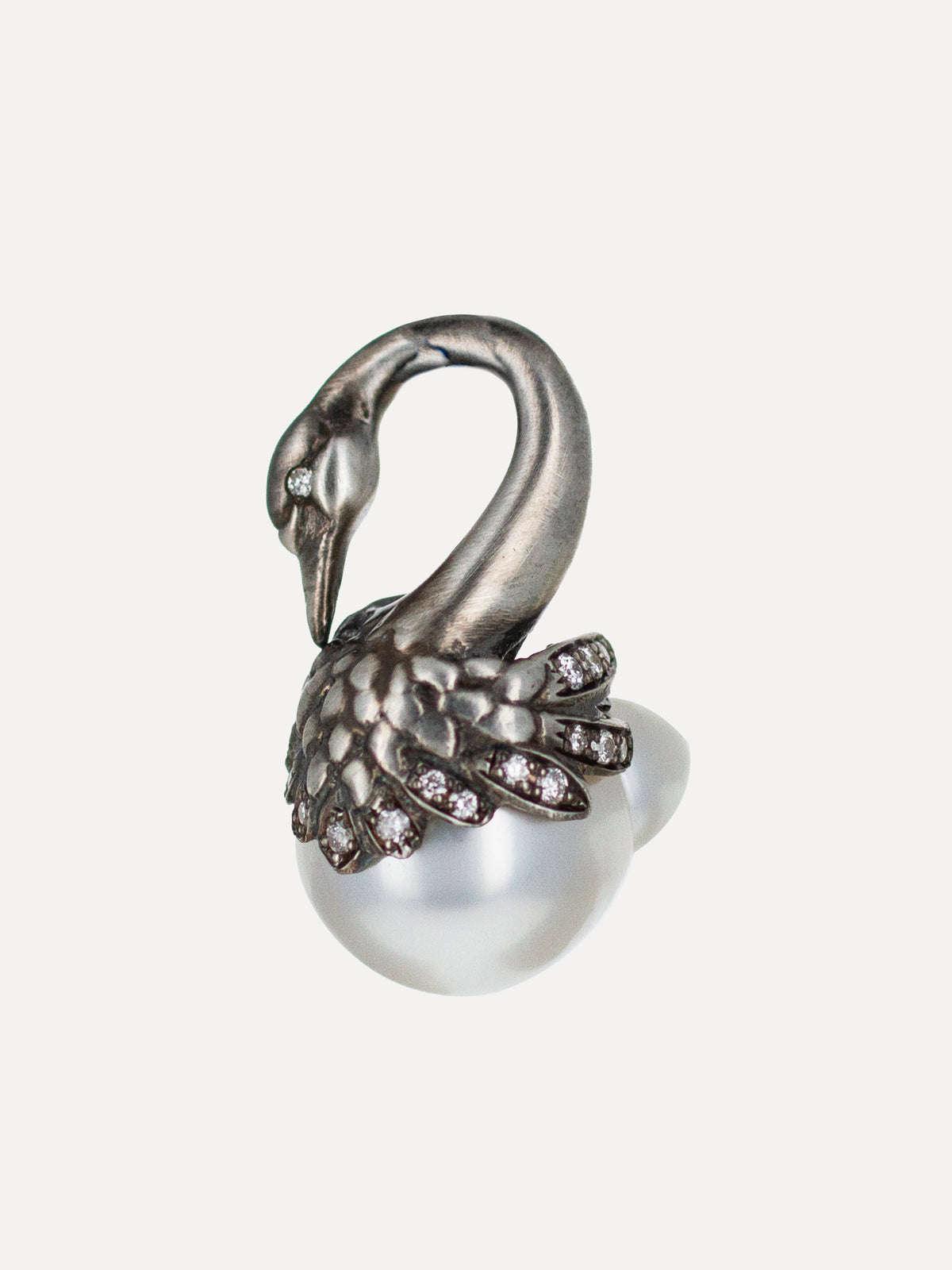 Sterling Silver Cigno Swan Australian Pearl & Diamond Pendant