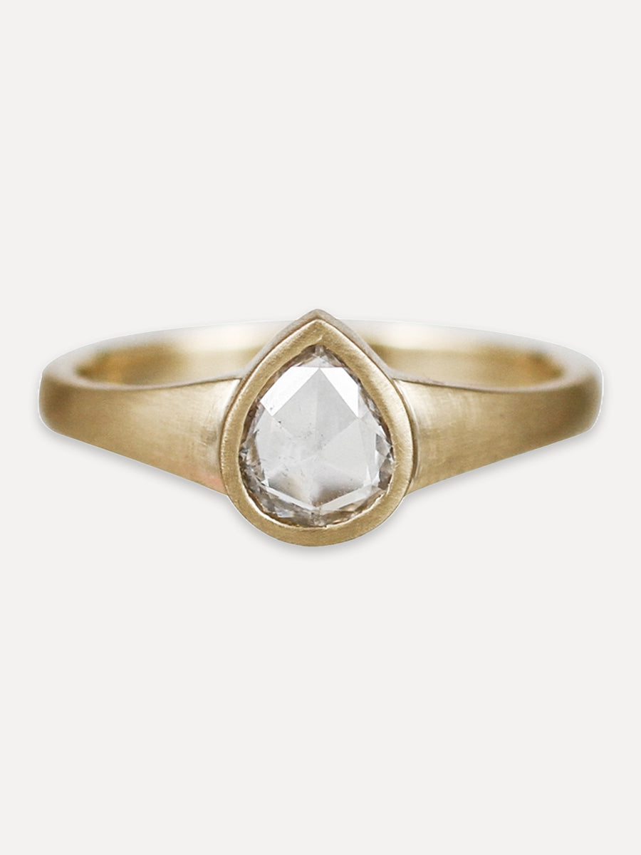 14K Rose Cut Pear Signet Ring - Diamond