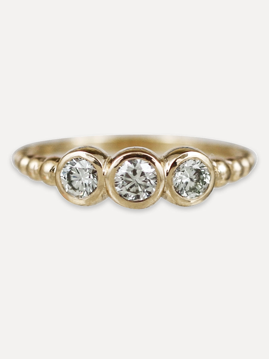 14K Beaded Triplet Ring - Diamond