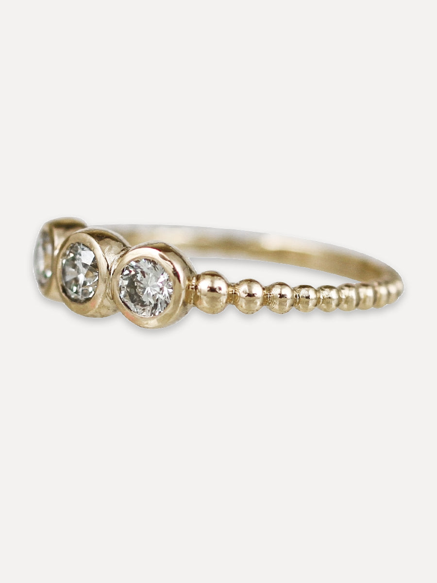 14K Beaded Triplet Ring - Diamond