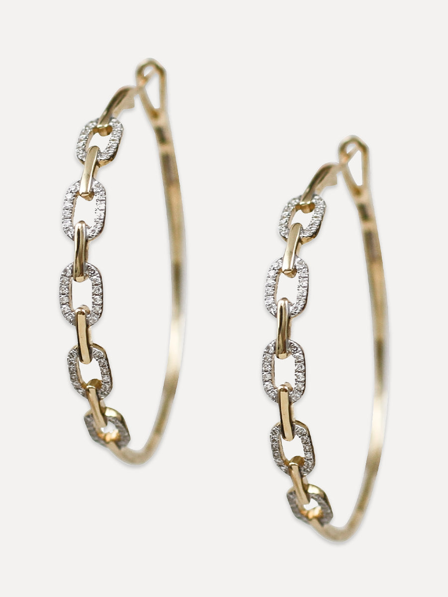 14K Diamond Large Anchor Chain Link Hoops