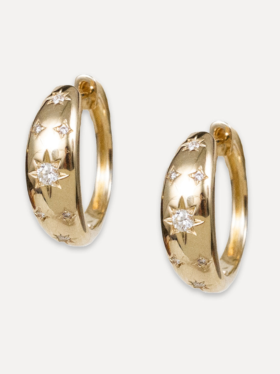14K Diamond Star Wide Tapered Hoops