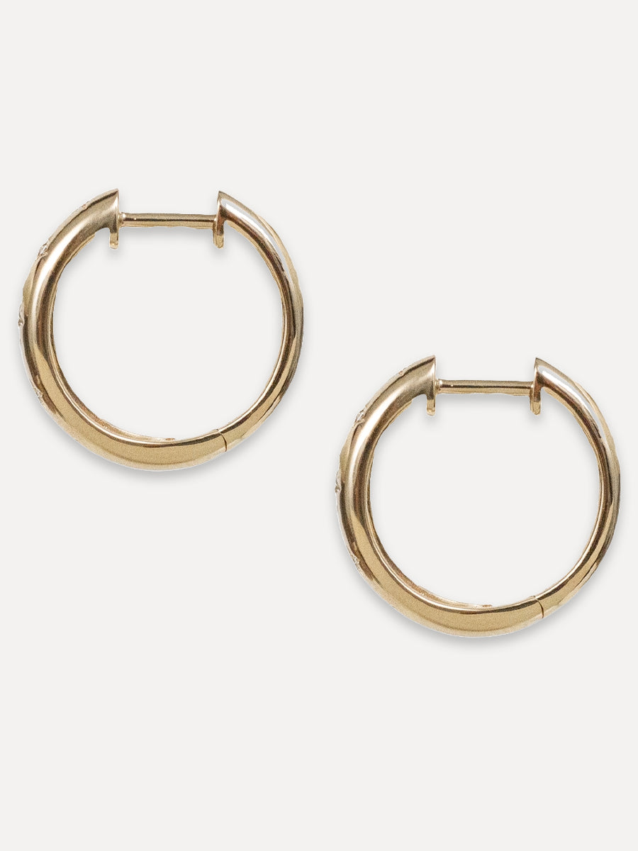 14K Diamond Star Wide Tapered Hoops