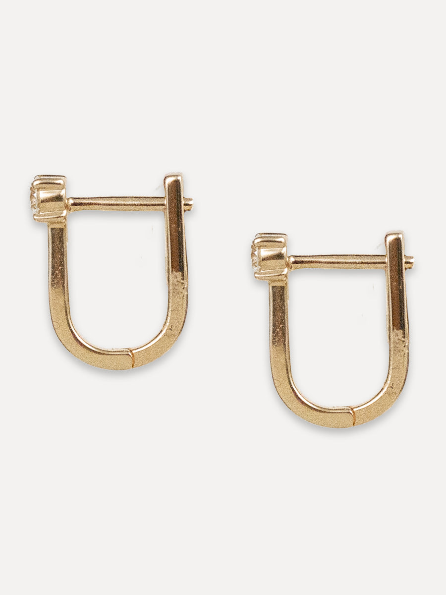 14K Diamond Modern U-Shaped Huggies