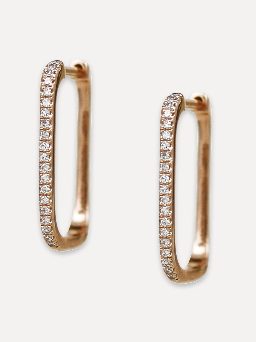 14K Diamond Elongated Hoops