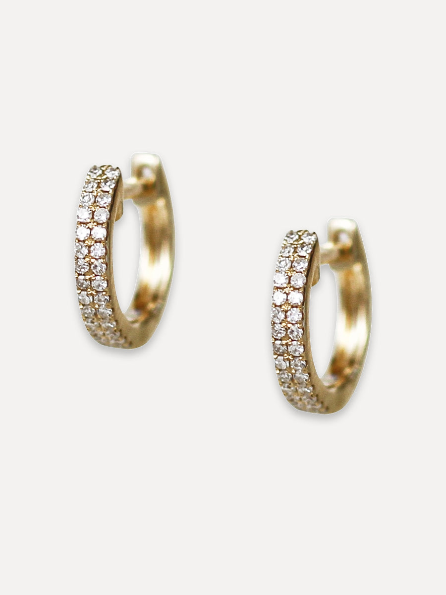 14K Double Row Mini Diamond Huggies
