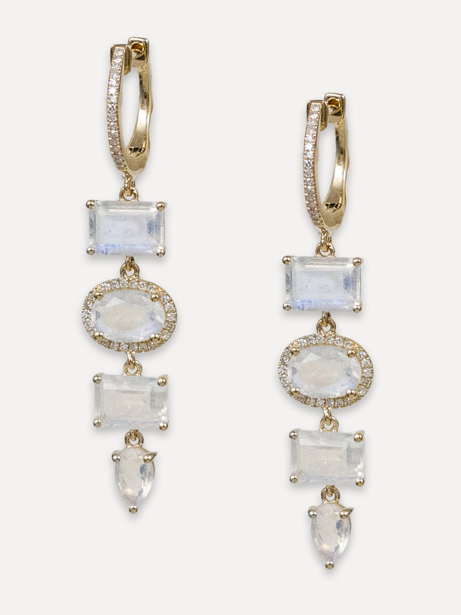 14K Diamond & Moonstone Cascade Earrings
