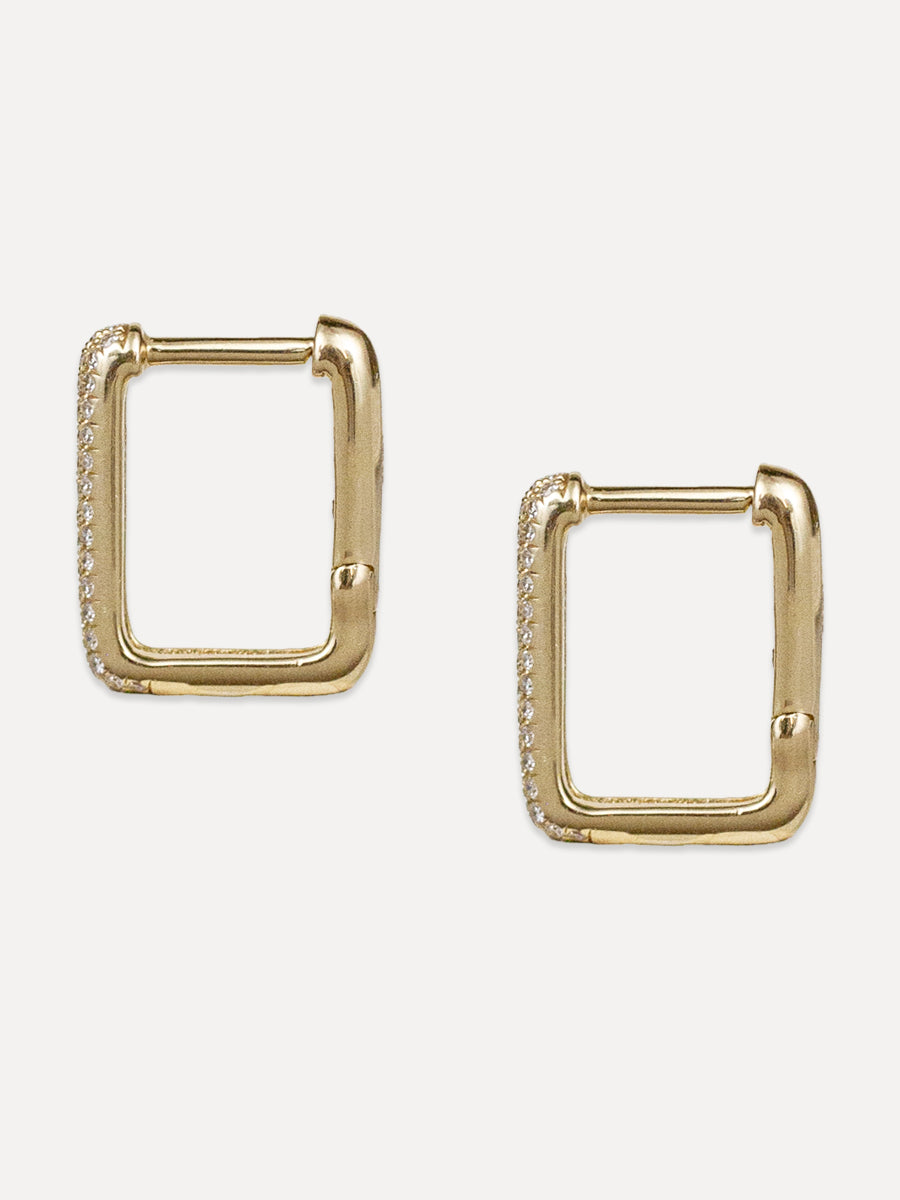 14K Diamond Soft Rectangle Huggies