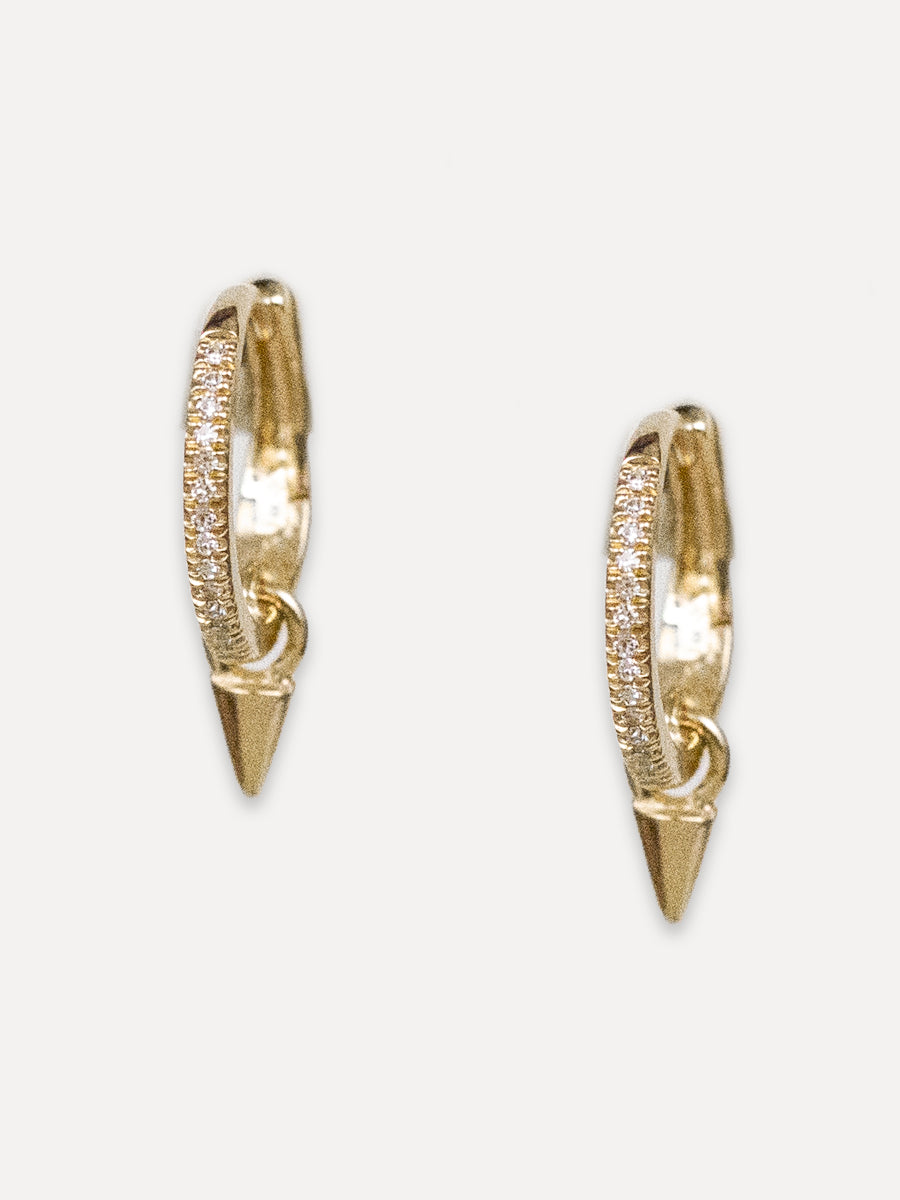 14K Diamond Petite Spike Huggie Hoops