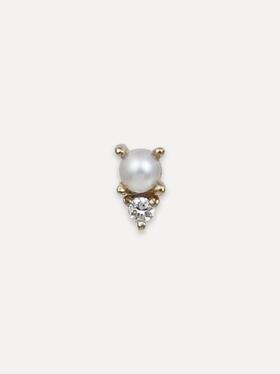 14K Petite Single Pearl & Diamond Stud