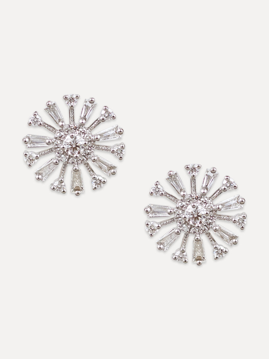 14K Diamond Baguette Sunburst Studs