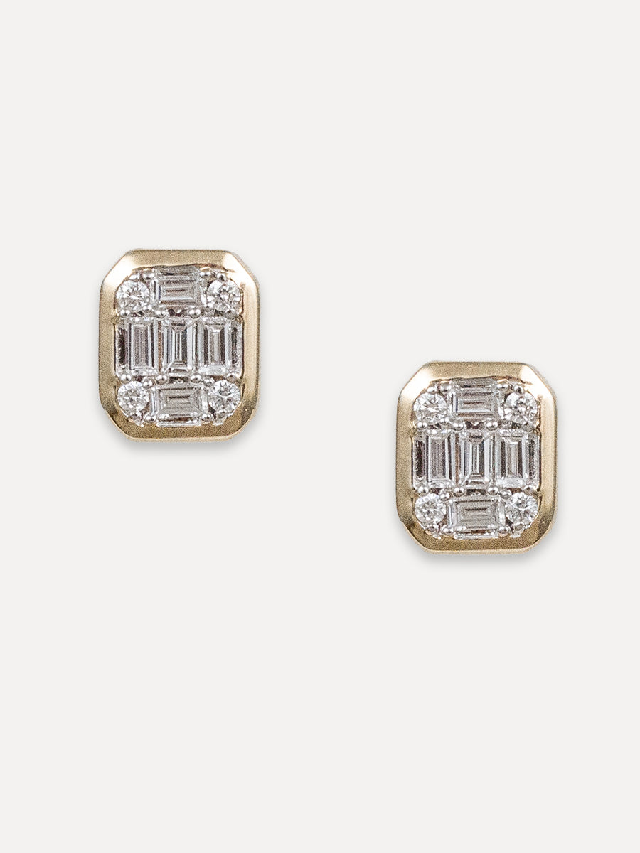 14k Gold Baguette Diamond Earrings Yellow Gold Gatsby Diamond