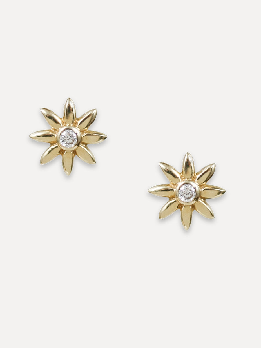 14K Diamond Flower Bloom Studs