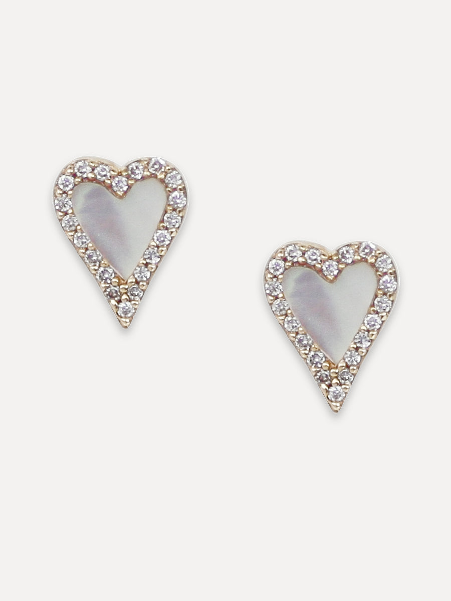 14K Diamond & Mother Of Pearl Pointed Heart Studs