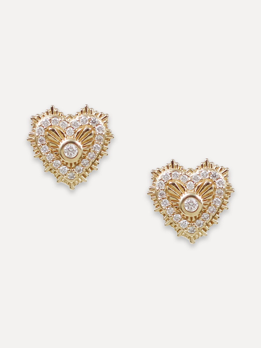 14K Diamond Decorative Heart Studs