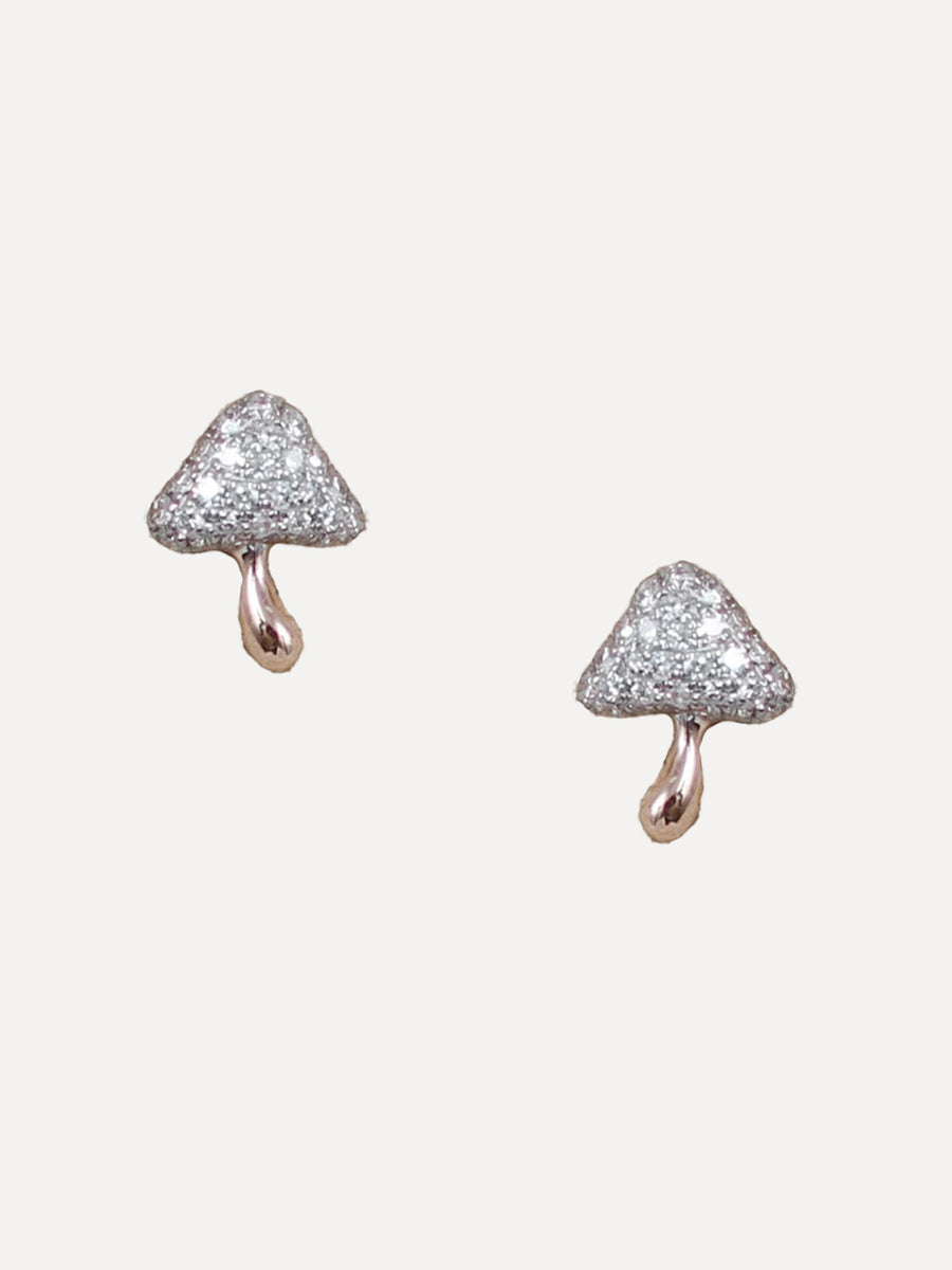 14K Pavé Diamond Mushroom Studs