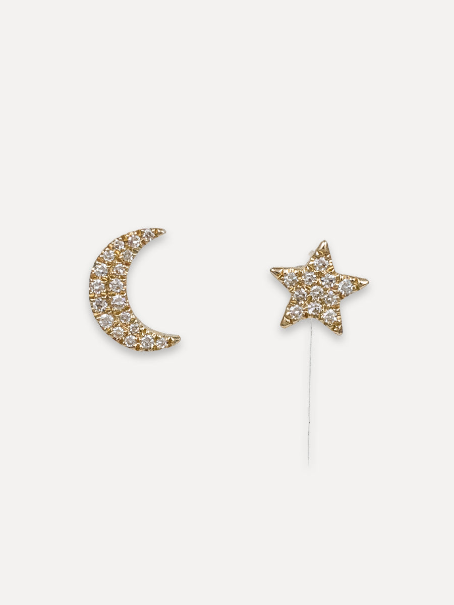 14K Diamond Moon & Star Studs