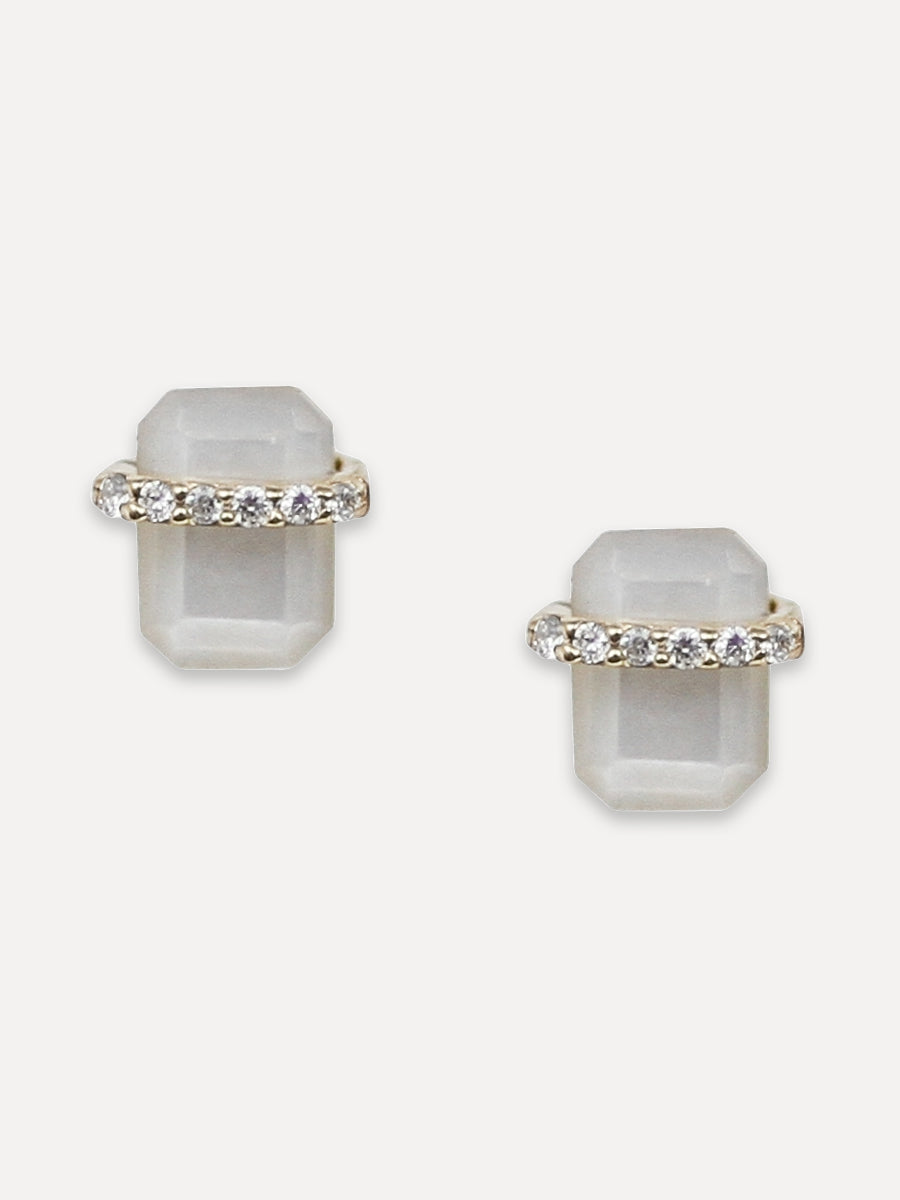 14K Baguette Mother Of Pearl & Diamond Studs