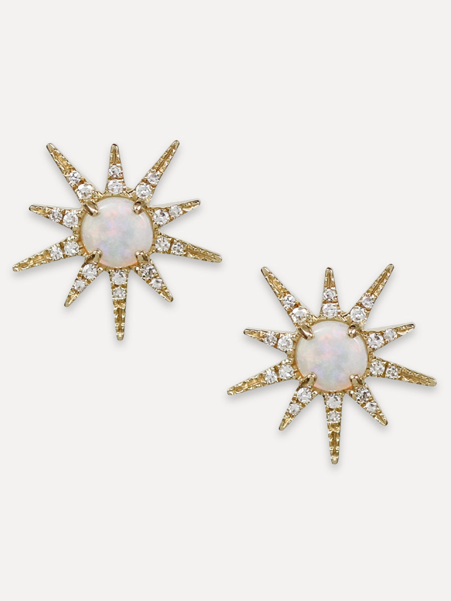 14K Diamond & Opal Flower Studs