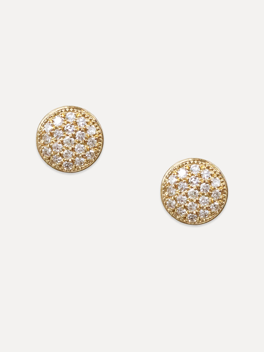 14K Pavé Diamond Round Disk Studs