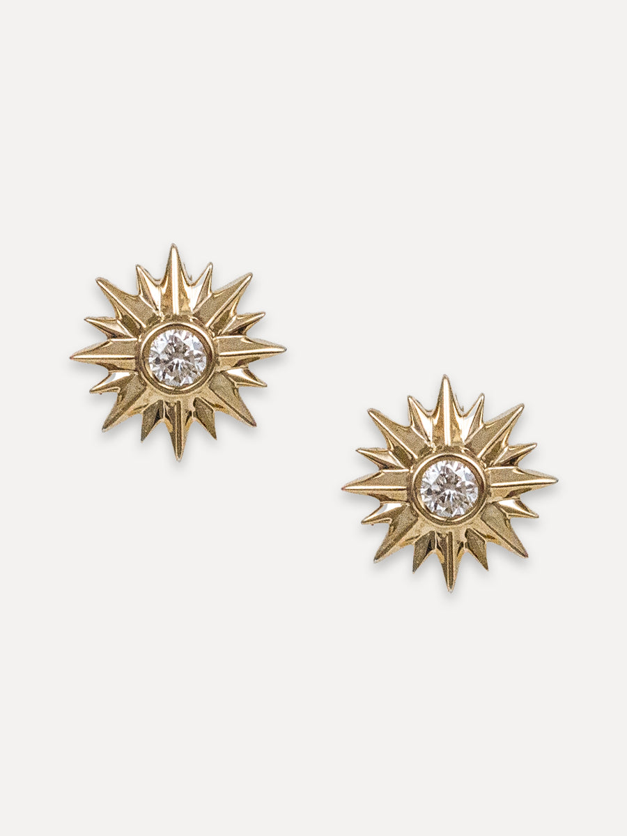 14K Diamond Pointed Starburst Studs