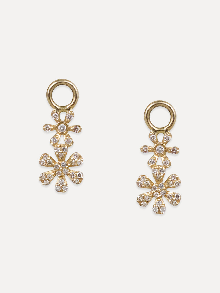 14K Diamond Flower Huggie Charms