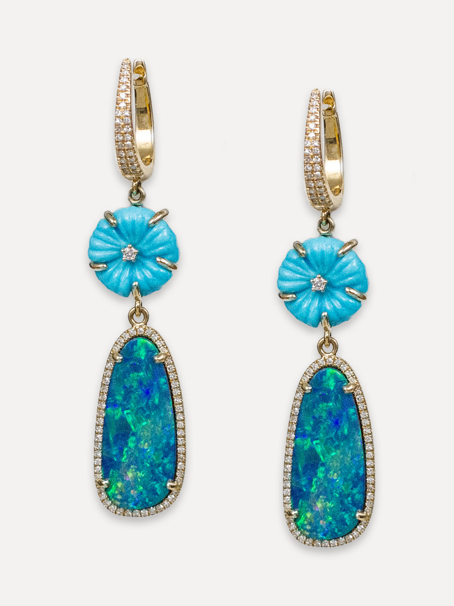 14K Opal, Turquoise & Diamond Earrings