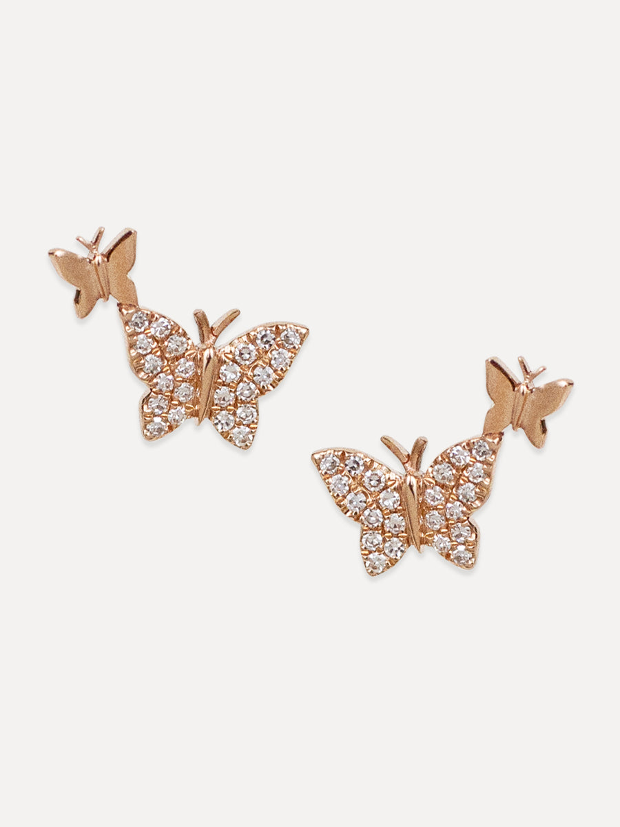 14K Diamond Double Butterfly Studs