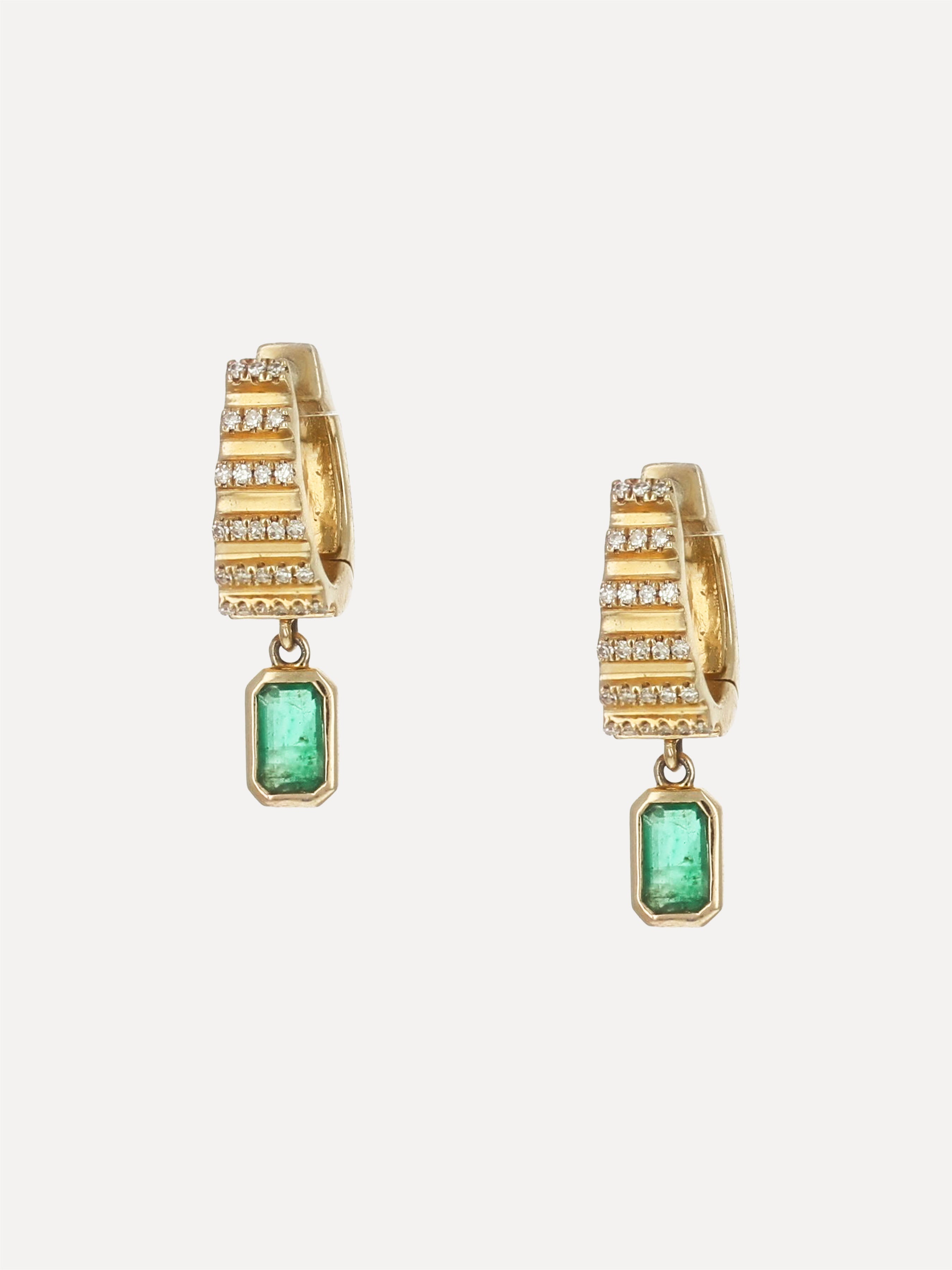 14K Emerald & Diamond Hoops