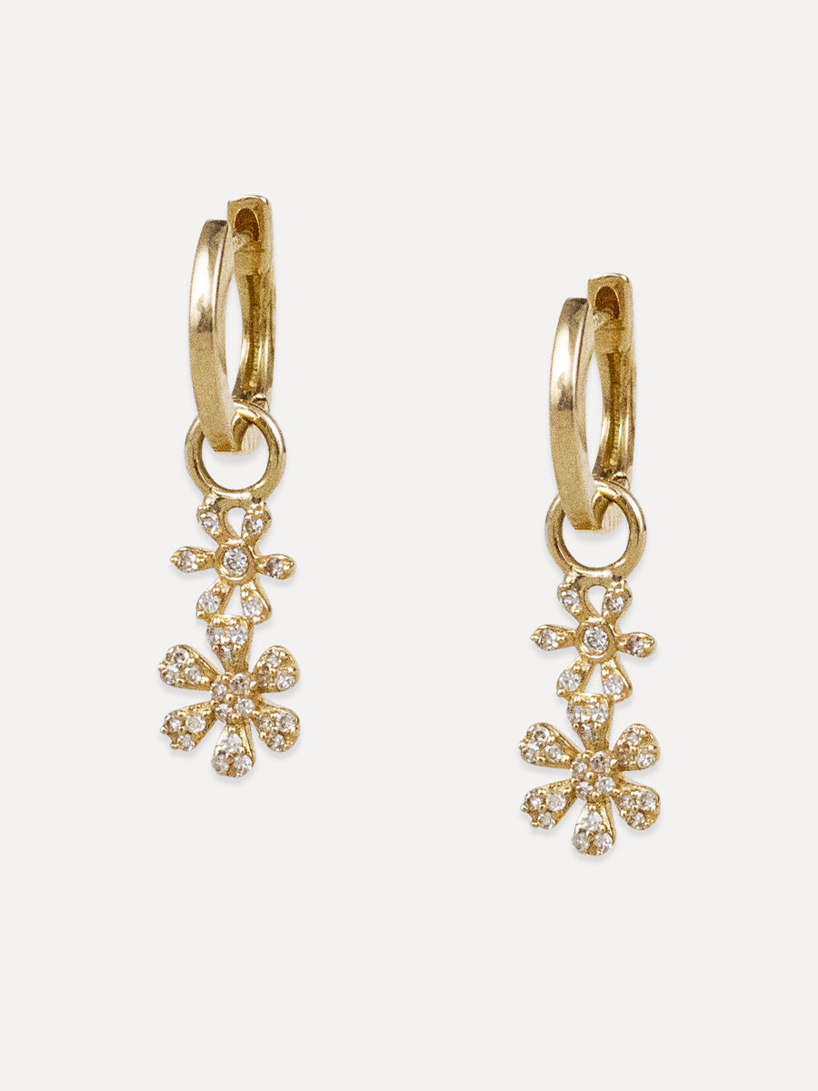 14K Diamond Flower Huggie Charms