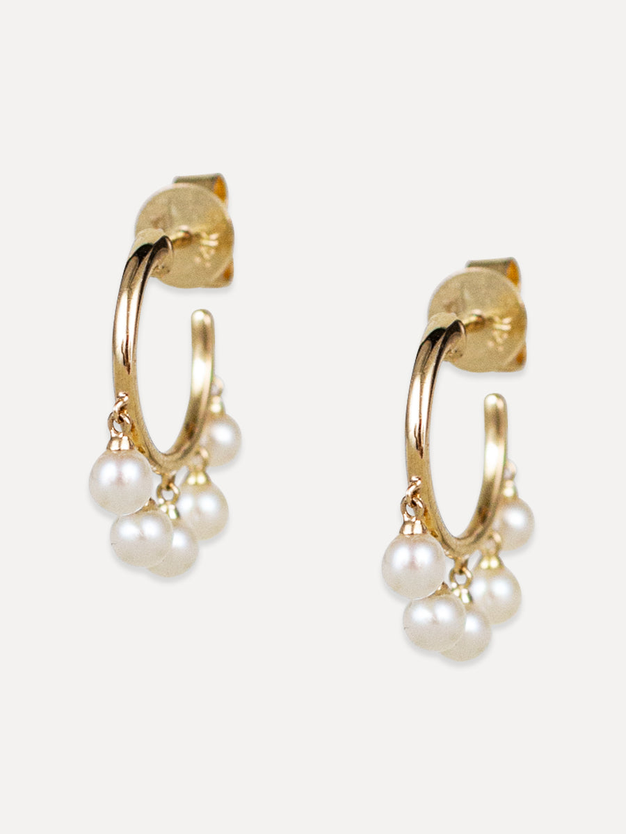 14K Five Pearl Drop Hoops