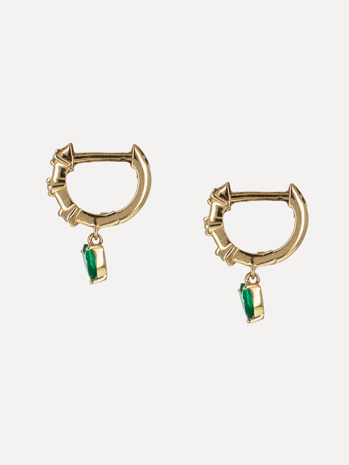 14K Diamond & Emerald Pear Drop Earrings