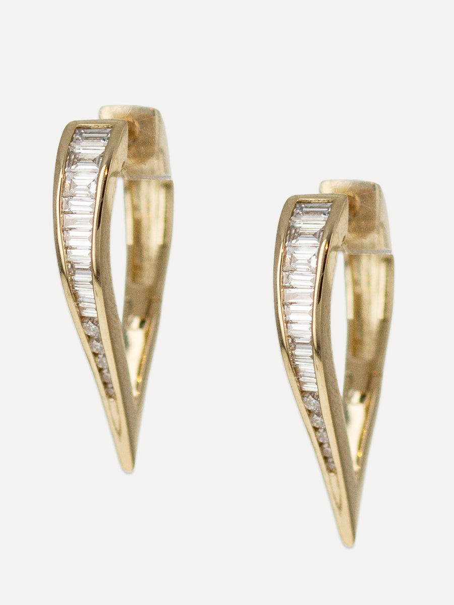 14K Baguette Diamond Heart-Shaped Hoops