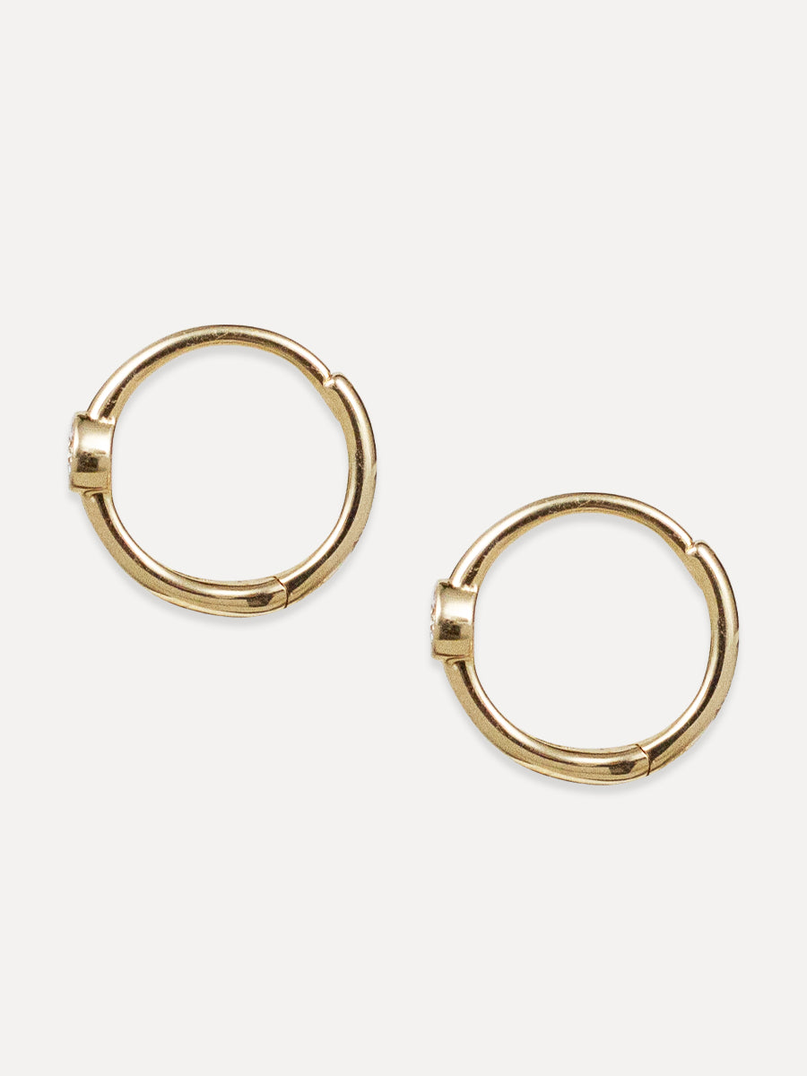 14K Single Diamond Bezel Huggies