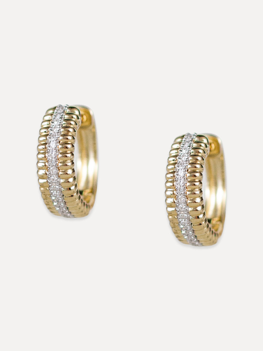 14k Diamond Center Spiked Edge Huggies