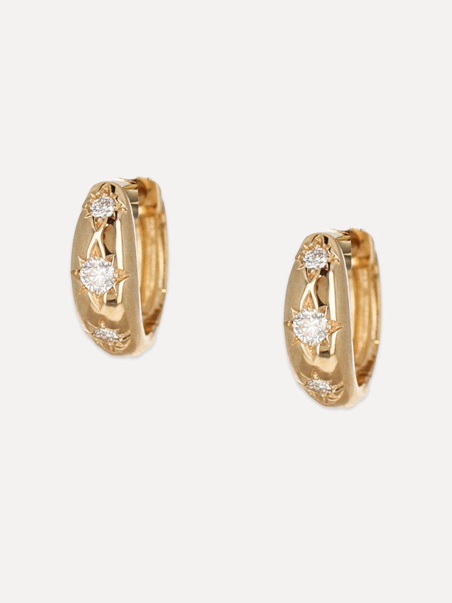 14K Diamond Star Tapered Hoops