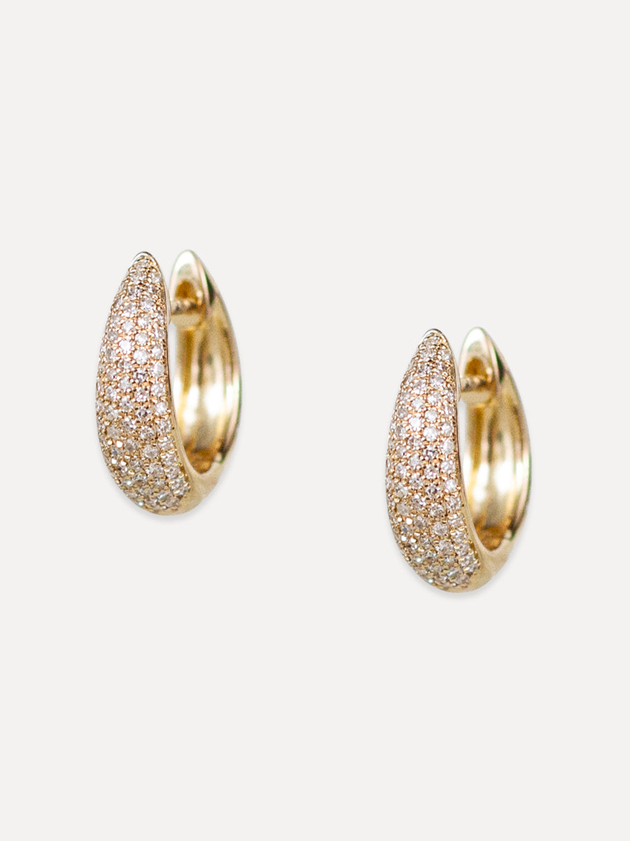 14K Pavé Diamond Tapered Hoops