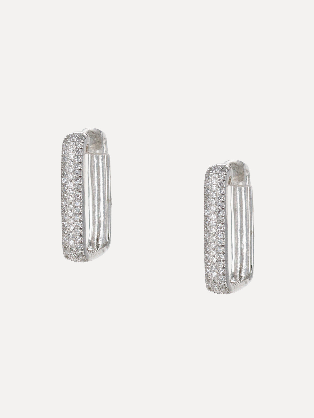 14K Wide Rectangle Pavé Diamond Hoops